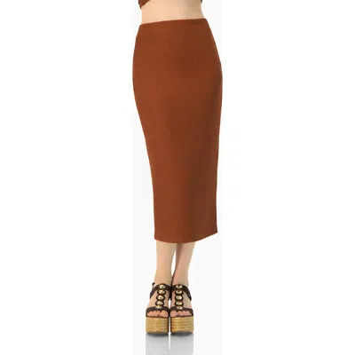 Ivonne Textured Knit Midi Skirt With Back Slit In Brown