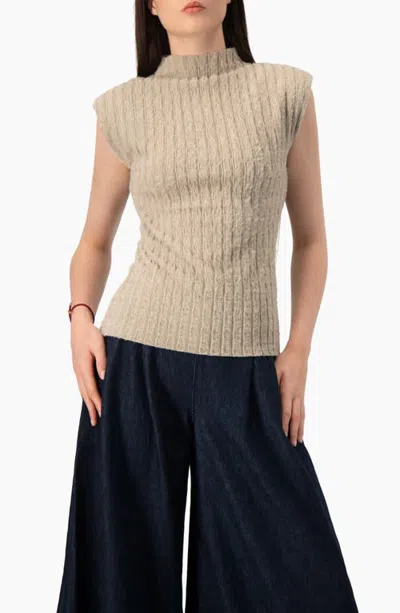 Ivonne Textured Knit Mock-neck Top In Brown
