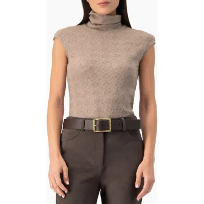 Ivonne Textured Knit Turtleneck Top In Brown