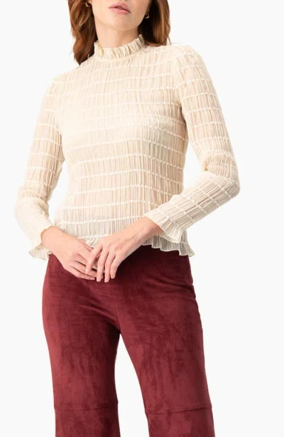 Ivonne Textured Long Sleeve Blouse With High Neck In White