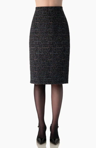 Ivonne Tweed Pencil Skirt With Back Slit In Black