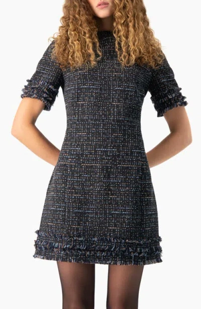 Ivonne Tweed Sheath Dress With Fringe Details In Gray