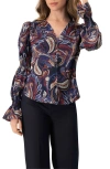 Ivonne V-neck Printed Shirt With Smocked Sleeves In Brown