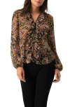 Ivonne V-neck Ruffle Trim Printed Blouse In Brown