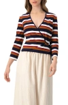 Ivonne V-neck Wrap Blouse With Color Block Stripes In Brown