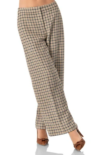 Ivonne Wide Capri Check Trousers With Side Pockets In Sand