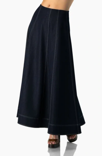 Ivonne Wide Denim Midi Skirt In Black
