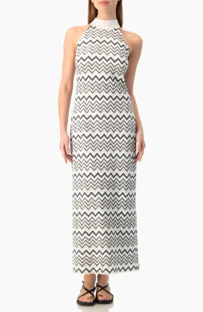 Ivonne Zigzag Knit Halter Neck Sleeveless Midi Dress In White