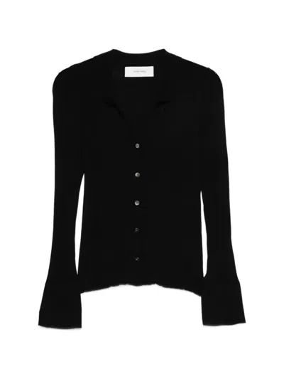 Ivory Paris Button Flared-cuffs Cardigan In Black