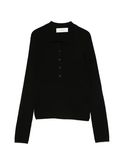 Ivory Paris Button Polo Shirt In Black