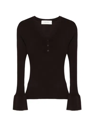 Ivory Paris Button-up Flared-cuffs Top In Brown