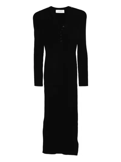 Ivory Paris Buttoned Ribbed Dress In Black