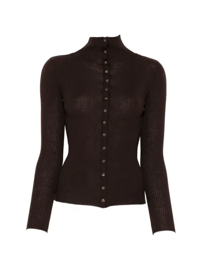 Ivory Paris Gia Ribbed-knit Cardigan In Brown