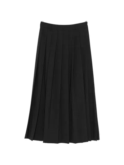 Ivory Paris Pleated Midi Skirt In Black