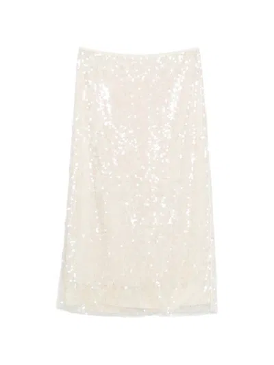 Ivory Paris Sequin-embellished Midi Skirt In White