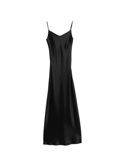 Ivory Paris V-neck Slip Midi Dress In Black