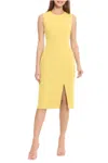 Ivy & Blu Sleeveless Front-slit Sheath Dress In Snap Dragon In Yellow