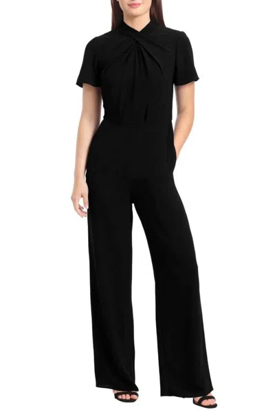 Ivy & Blu Twist Mock Neck Flutter Sleeve Jumpsuit In Black
