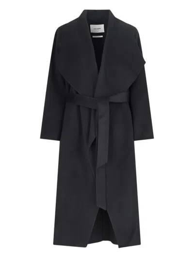 Ivy & Liv Belted Wool Coat In Black