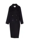 Ivy & Oak Double-breasted Black Coat With Notched Lapels In Blue