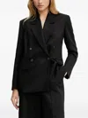 Ivy & Oak Double-breasted Linen-blend Blazer In Black