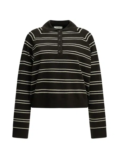 Ivy & Oak Iofarleigh Striped Long-sleeve Polo Sweater In Black