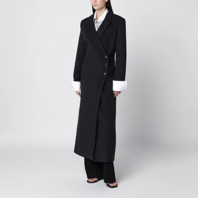 Ivy & Oak Ivy Oak Asymmetric Long Wool-blend Coat With Structured Shoulders In Gray