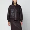 Ivy & Oak Ivy Oak Burgundy Leather Bomber Jacket With Zip In Black
