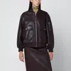 Ivy & Oak Burgundy Leather Bomber Jacket With Zip In Black