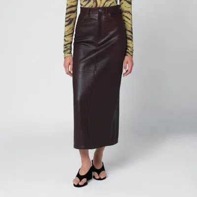 IVY & OAK IVY OAK BURGUNDY LEATHER MIDI SKIRT