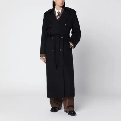Ivy & Oak Ivy Oak Dark Navy Blue Double-breasted Wool Coat In Black