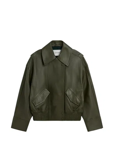 Ivy & Oak Juniper Rose Leather Bomber Jacket In Green