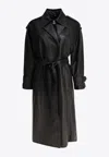 Ivy & Oak Belted Black Lamb Leather Coat In Black