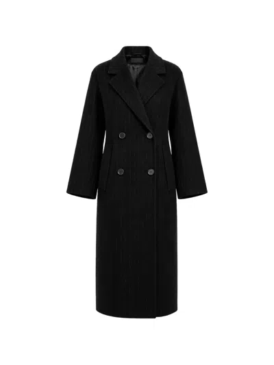 Ivy & Oak Pinstripe Double-breasted Coat In Black