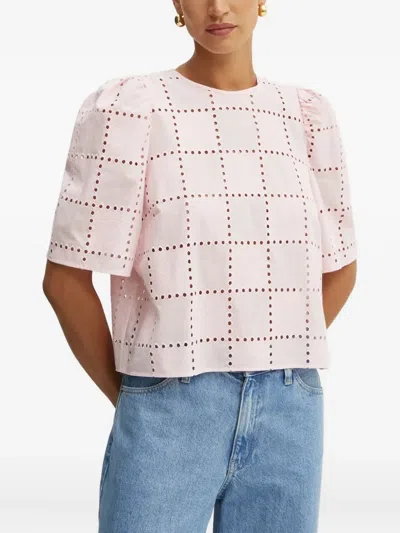 Ivy & Oak Puff-sleeve Eyelet Top In Red