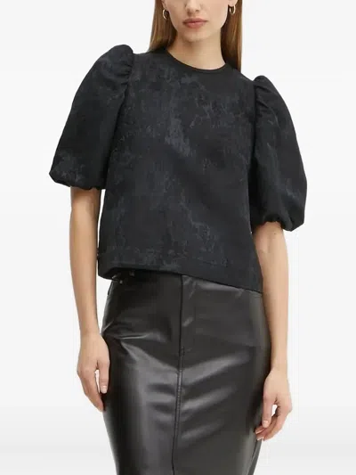 Ivy & Oak Puff-sleeve Textured Blouse In Black