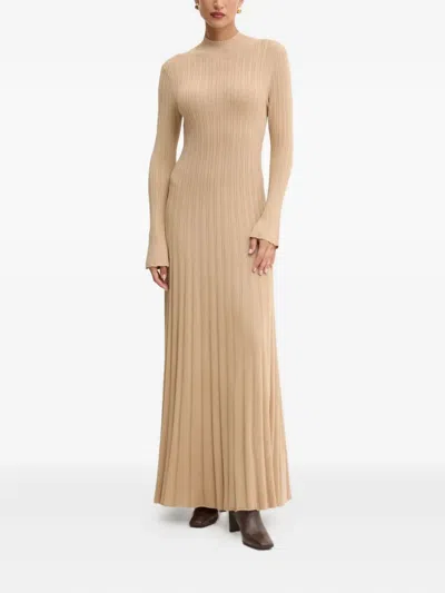Ivy & Oak Ribbed High-neck Maxi Dress In Brown