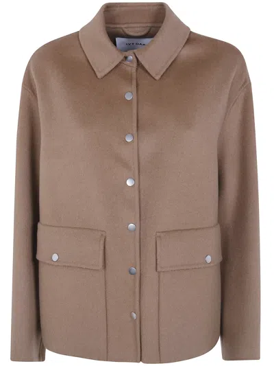 Ivy & Oak Press-stud Wool Jacket In Brown