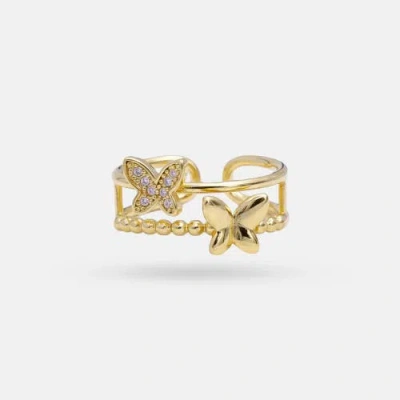 Ivy & Pearl Co. Golden Butterfly Ring In Red