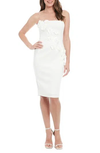 Ivy + Blu 3d Embellished Strapless Body-con Dress In White