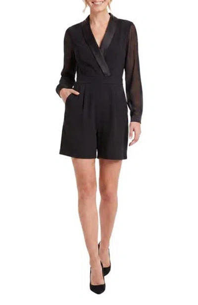 Ivy + Blu Chiffon Long Sleeve Tuxedo Romper In Black
