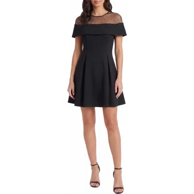 Ivy + Blu Pearled Yoke Short Sleeve Minidress In Black