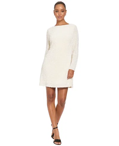 Ivy + Blu Women's Long-sleeve Sequin Boat Neck Mini Dress In White