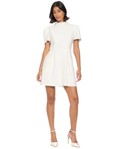 Ivy + Blu Women's Mock Neck Puff Sleeve Fit & Flare Mini Dress In White