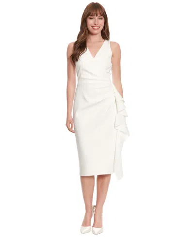 Ivy + Blu Women's Ruched Ruffled Sheath Dress In Ivory