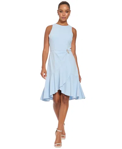 Ivy + Blu Women's Ruffled-hem High-low Crewneck Dress In Blue