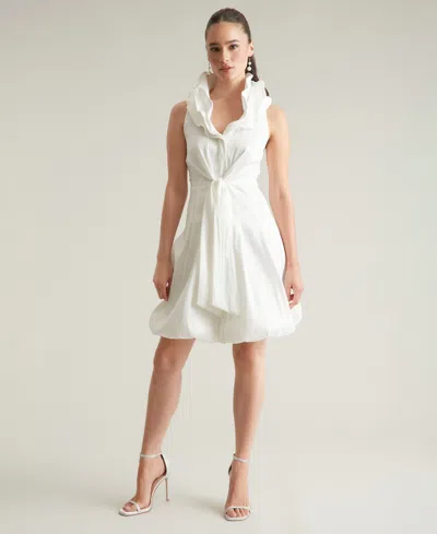 Ivy + Blu Women's Triple-collar Tie-front Sleeveless Dress In White
