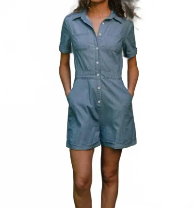Ivy City Co Natalia Button Front Romper In Chambray In Blue