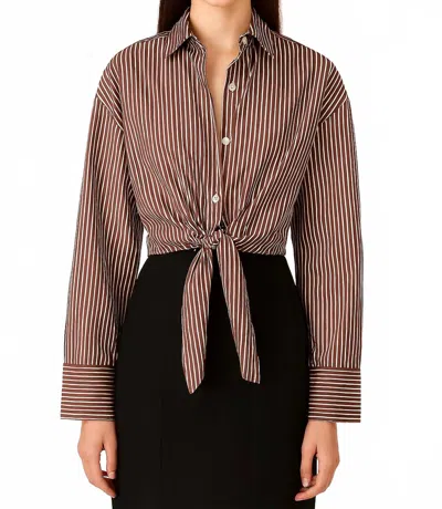 Ivy Coast Augusta Cropped Button Down Top In Cinnamon Stripe In Brown