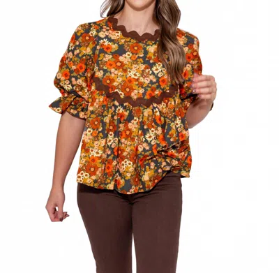 Ivy Jane Autumn Bloom Peplum Top In Orange